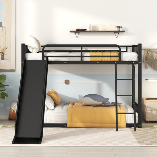 Twin Metal Bunk Bed with Fun Slide - Black Color