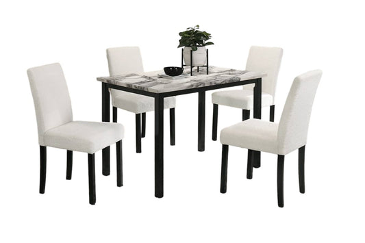 Modern 5-Piece Dining Set Chairs Faux Marble Table White