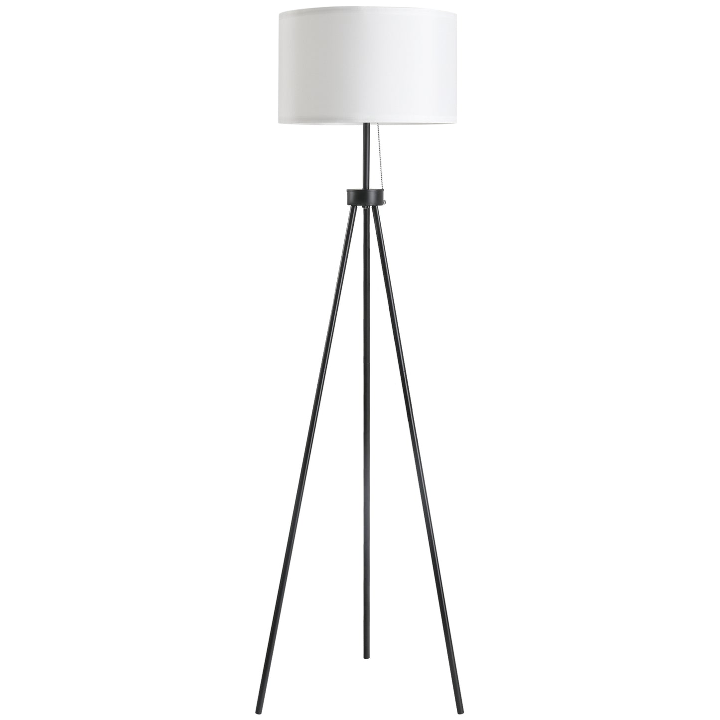 59.75-Inch Tripod Floor Lamp with Pull Chain, Steel Frame, Fabric Shade, E26 Socket, 118-Inch Cord, Black