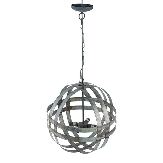 4-Light Spherical Galvanized Metal Chandelier with Adjustable Chain for Kitchen & Dining - Antique Silver