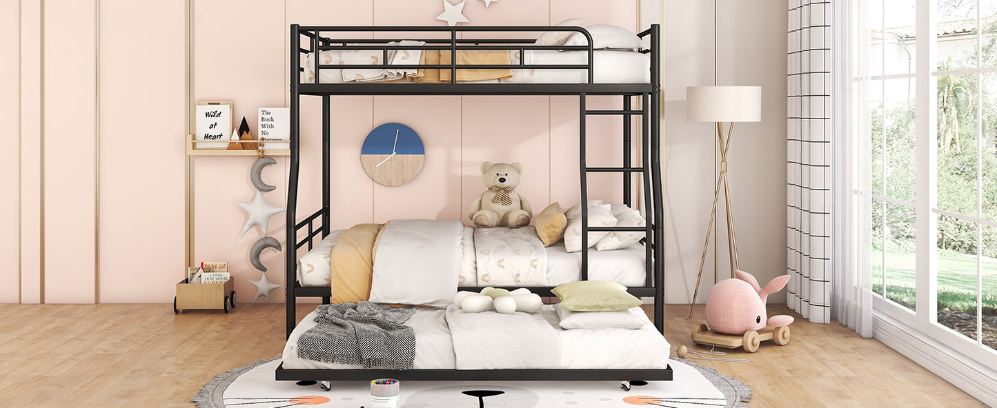 Stylish Black Full XL Over Queen Metal Bunk Bed with Trundle for Optimal Space Utilization