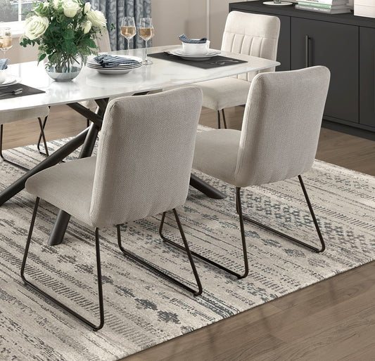 2-Piece Casual Modern Dining Chair Set, Side Chairs, Polyester Fabric, Tubular Metal Legs, Beige