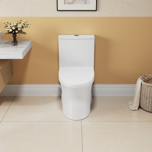 Comfort Height Elongated One-Piece Toilet with Dual-Flush System, CUPC & WaterSense Certified, White Ceramic, Soft Close Seat T039WT