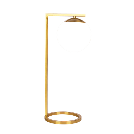 Velvet Globe Table Lamp with Inline Dimmer, Opal Glass, Brass Base, 20in Height, 8.75in Length - White