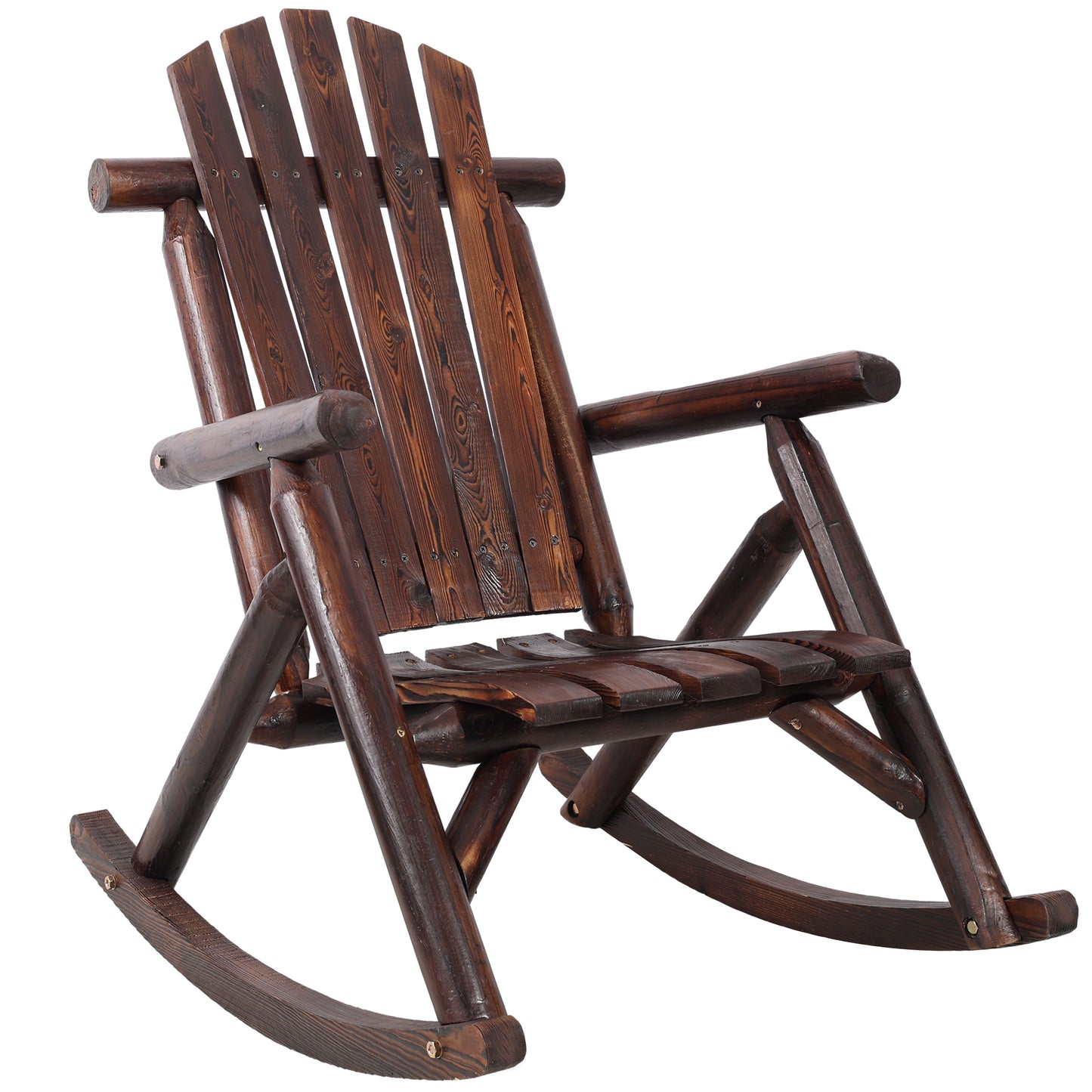 Fir Log Wooden Porch Rocker Chair For Outdoor Patio, 26 In L x 39 In W x 38 In H, Durable Rocking Chair Brown