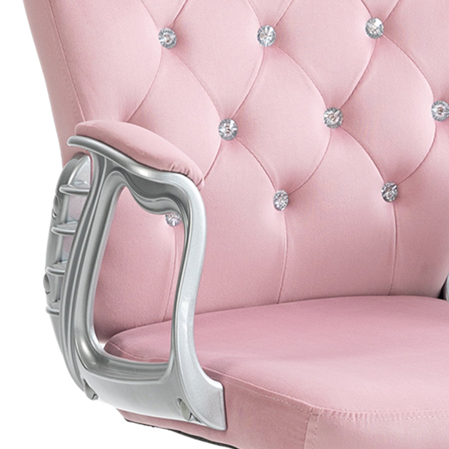 Pink Velvet Adjustable Office Chair with Padded Armrests and Swivel Wheels
