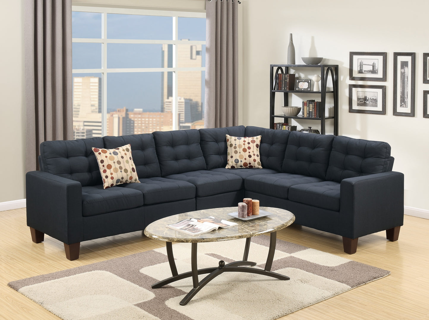 4-Piece Modular Sectional Sofa with LAF/RAF Loveseats, Corner Wedge, Tufted Linen, Modern Style, Black