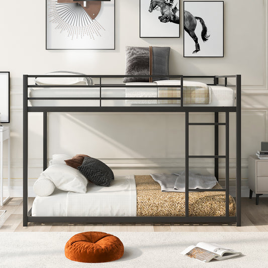 Stylish Black Full Over Full Metal Bunk Bed with Convenient Ladder