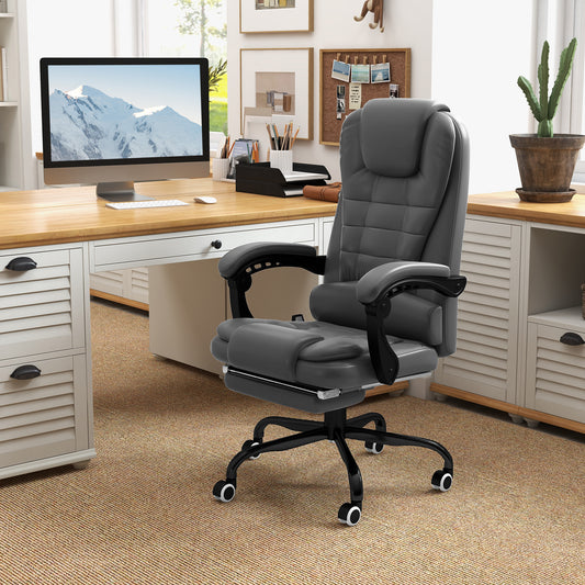 Gray Reclining Office Chair with 7-Point Vibrating Massage and Adjustable Features