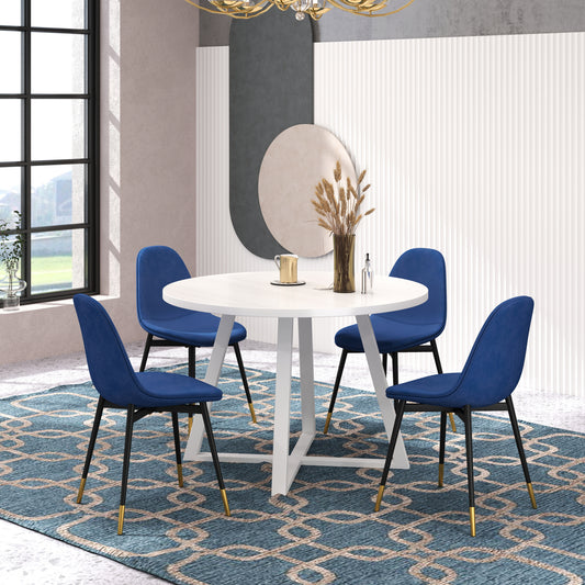 Round Dining Set With Trestle Table And Four Chairs Blue