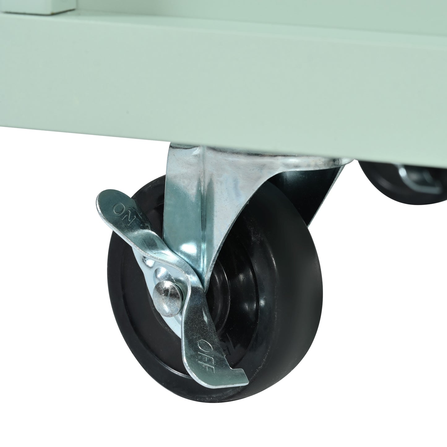 Mint Green Kitchen Island Cart with Drop-Leaf Rubberwood Top, Storage Cabinet, and 3 Drawers on Wheels