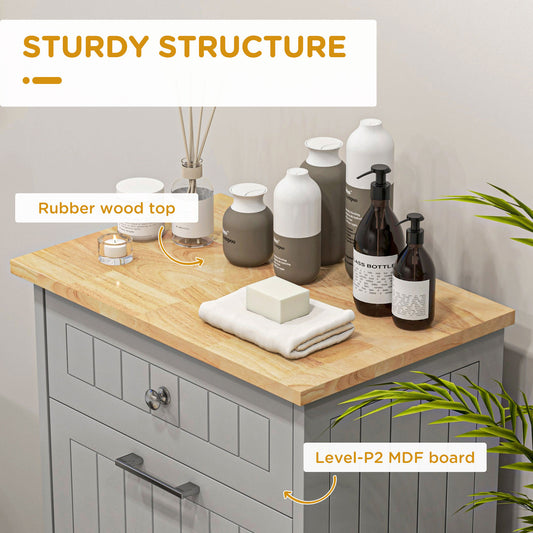 HOMCOM Kitchen Tilt Out Trash Bin Cabinet Free Standing Recycling Cabinet Trash Can Holder With Drawer, Gray