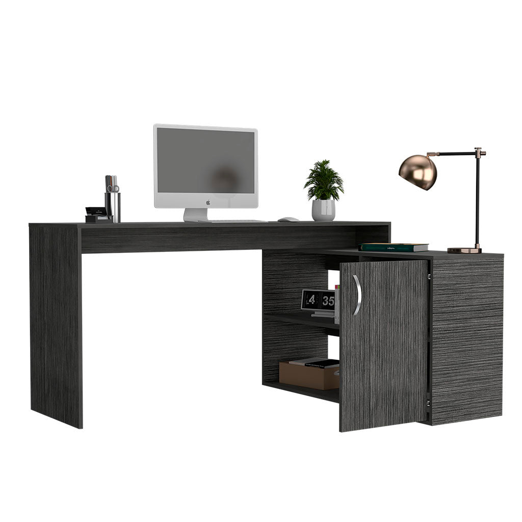 Contemporary L-Shaped Workstation Desk with Mixed Storage Options - Smokey Oak