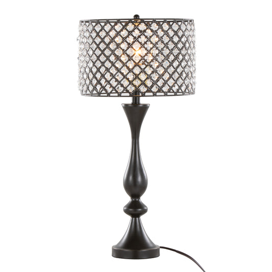 27-Inch Modern Metal Table Lamp with Clear K9 Crystal Accents and Drum Shade, 60W Bulbs Oil Rubbed Bronze