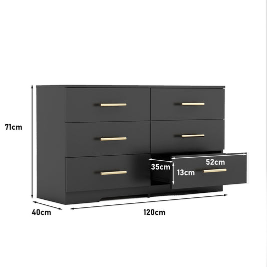 Elegant Black 6-Drawer Dresser with Gold Handles for Stylish Storage