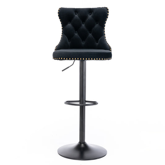 Velvet Swivel Bar Stools Set 2 Adjustable 25 33in Black