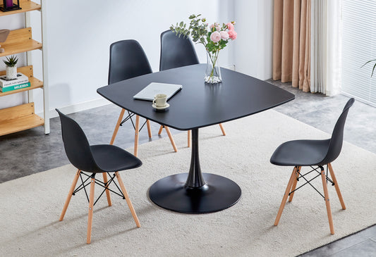 Round Dining Table 42in Pedestal MDF Seats 4 6 Matte Black