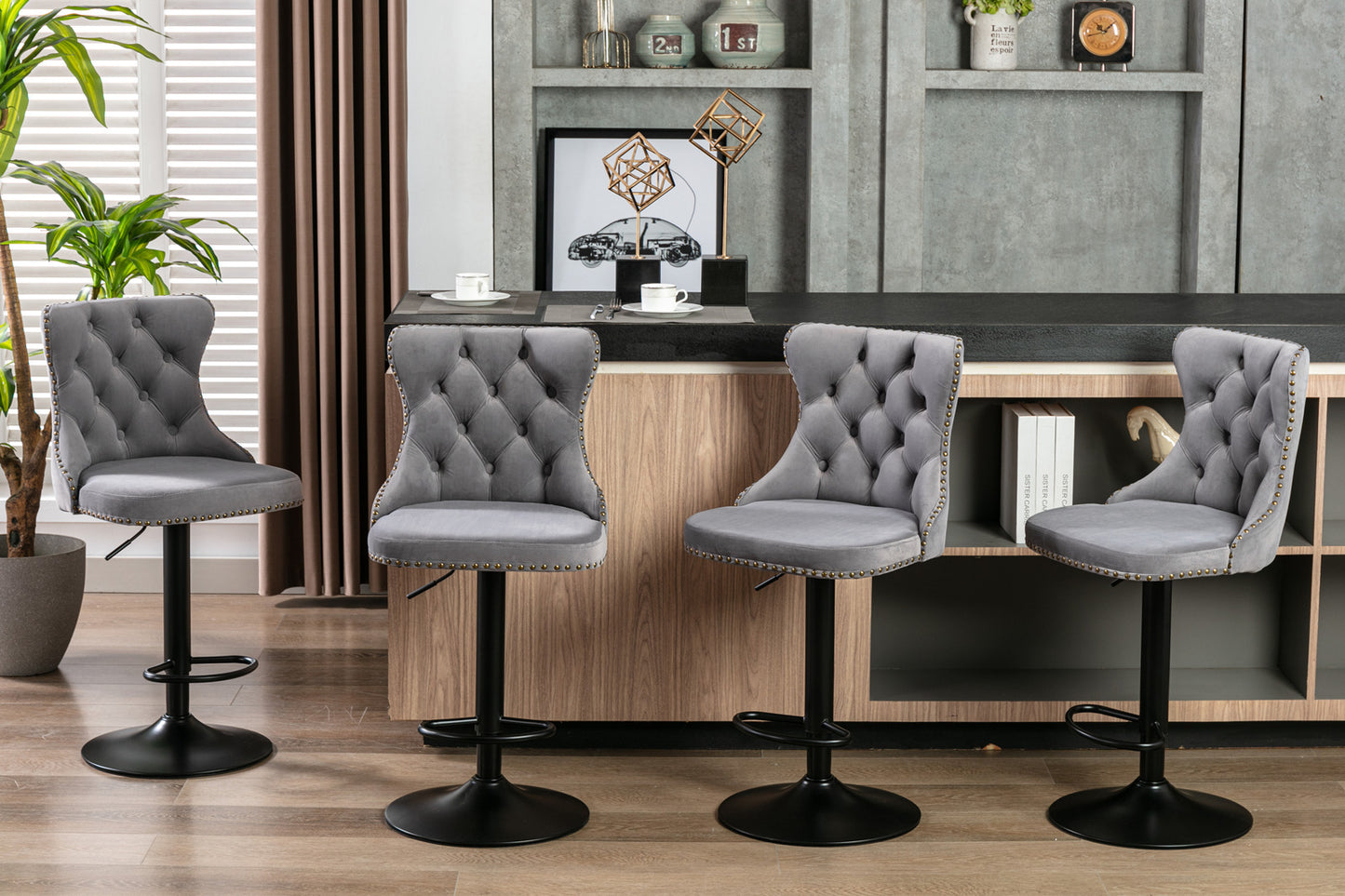 AA Velvet Swivel Bar Stools Adjustable 25 33 Gray Set of 2