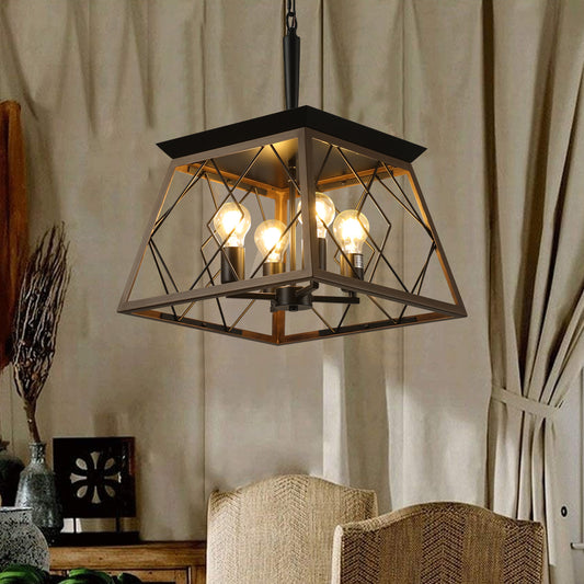 Farmhouse 4-Light Chandelier for Kitchen Island&Dining Iron Pendant with Adjustable Chain Walnut + Black
