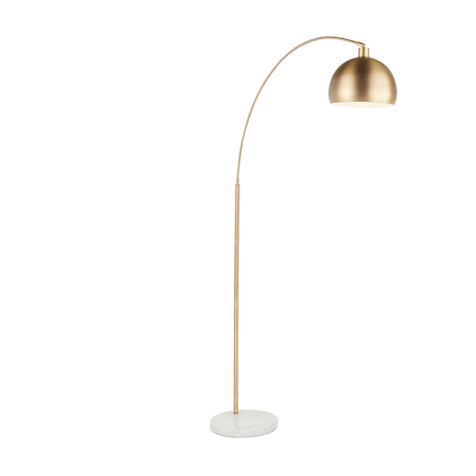 Contemporary Arc Floor Lamp with Marble Base and Half-Globe Shade, Foot Switch, 60W, Antique Brass