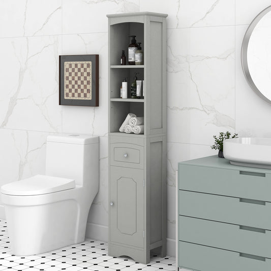 Elegant Grey Freestanding Bathroom Storage Cabinet with Drawer and Adjustable Shelves