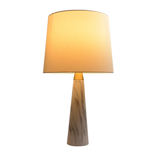 Table Lamp with On/Off Switch, Faux Marble Base, Fabric Shade, 14x14x25 in, Ambient Lighting, White