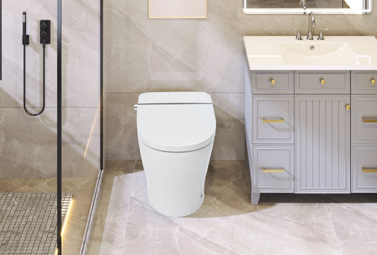 High-Tech Self-Cleaning Bidet Toilet with Dual Flush and Foot Sensor, Compact Design, LED Night Light, Soft Close, and Power Backup