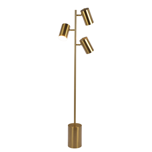 Triple-Spot Floor Lamp with Rotary Switch and Metal Block Base, 63-Inch Tall, Gold