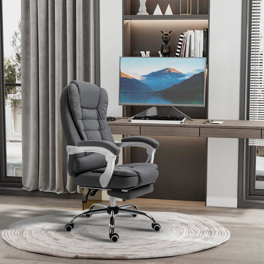 Vinsetto Ergonomic Reclining Office Chair with Adjustable Footrest and Linen Fabric