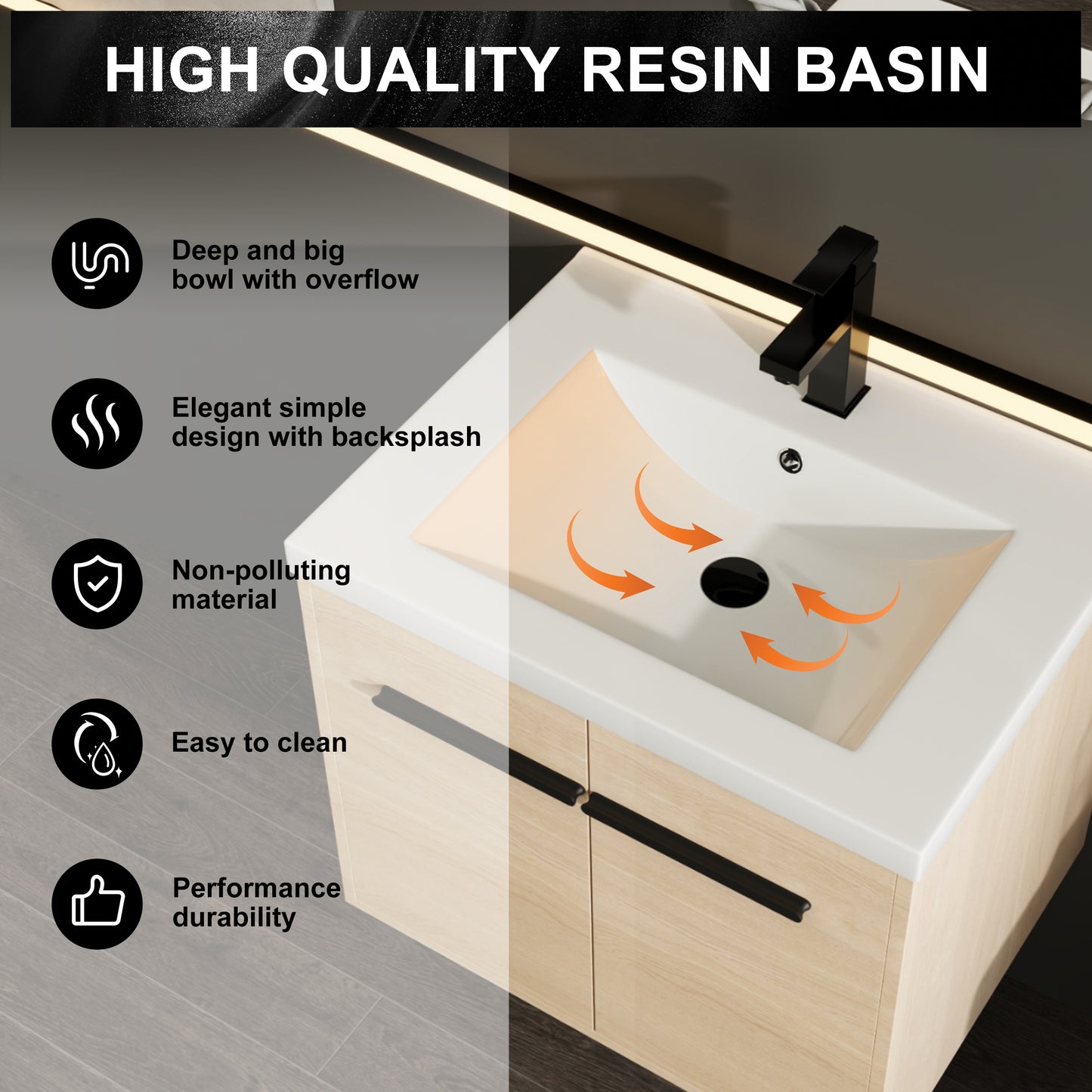 American Design 24-Inch Oak Bathroom Vanity with Resin Sink and 2-Door Cabinet