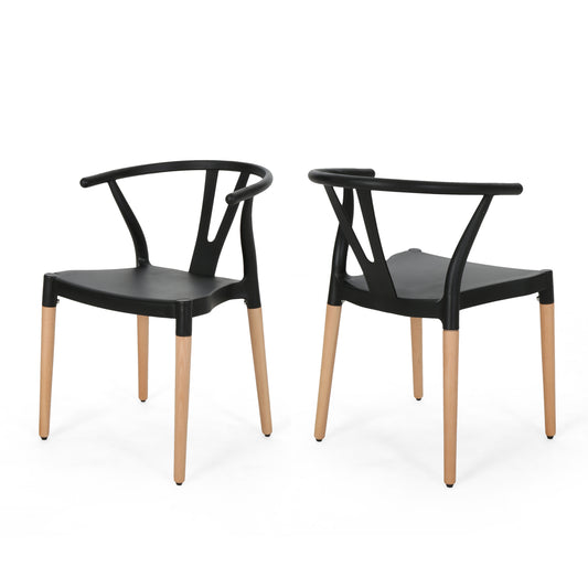 2-Pack Plastic Dining Chairs, 20 x 22 x 29 in, Polypropylene, Modern Minimalist, Lightweight, Black