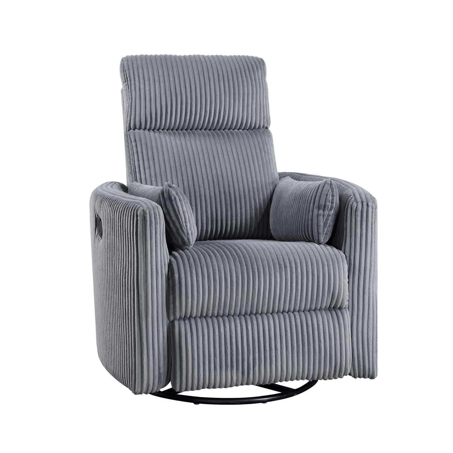 Corduroy Upholstered Accent Chair with 360° Swivel, Glider & Recline, Solid Wood Frame, Living Room Gray