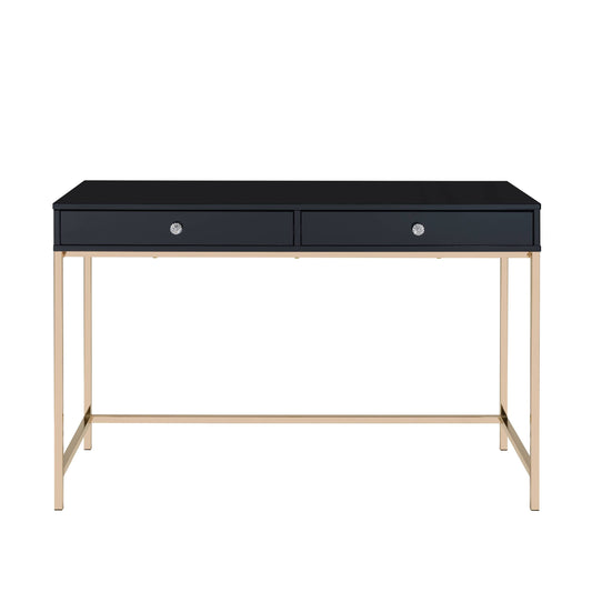 Contemporary Black and Gold Two-Drawer Office Writing Desk