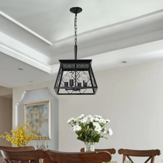 4-Light Farmhouse Chandelier for Dining & Kitchen Island, Adjustable Chain, 15.7x15.7x20.3, E26-60W Black