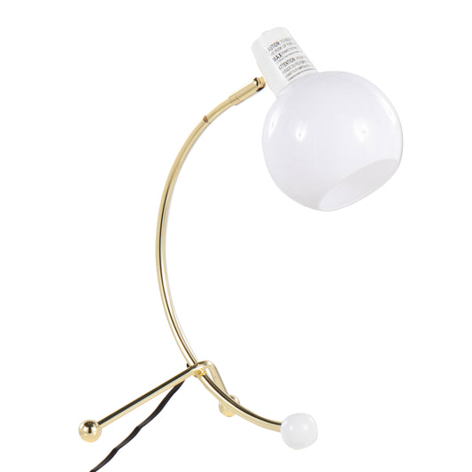 Contemporary Adjustable Neck Task Lamp, Metal Frame, White Shade, 60W Bulb Required, Gold Finish