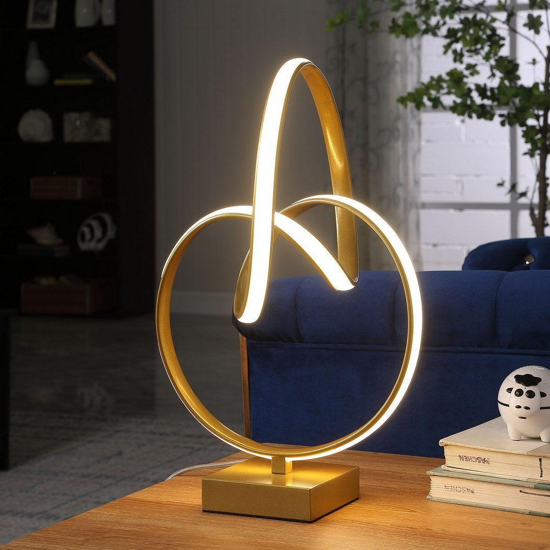 19-Inch Modern Table Lamp with Integrated 10W LED Strip, Metal Body, Abstract Infinity Design, Matte Gold