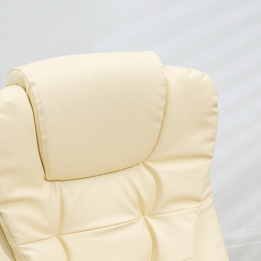 Beige High Back Massaging Office Chair with Heated Recline and Remote Control, 6 Vibration Points