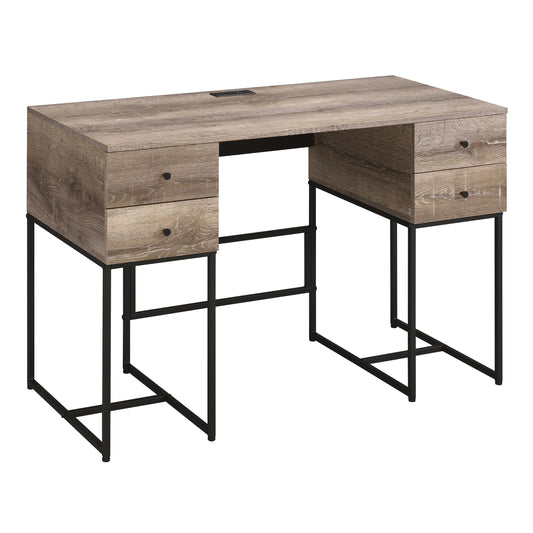 Modern Rustic Oak and Black 4-Drawer Office Desk