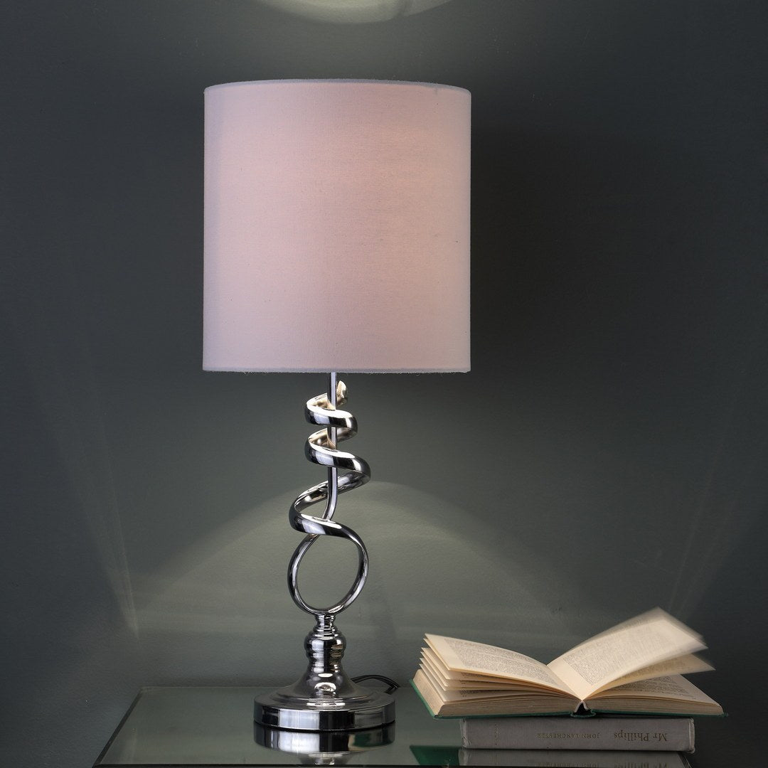 21.5-Inch Abstract Table Lamp with Off-White Drum Shade, 40W E26, UL Listed, Black Cord Chrome Silver
