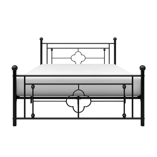 Elegant Black Metal Full Platform Bed with Ball Finials - Modern Traditional Design