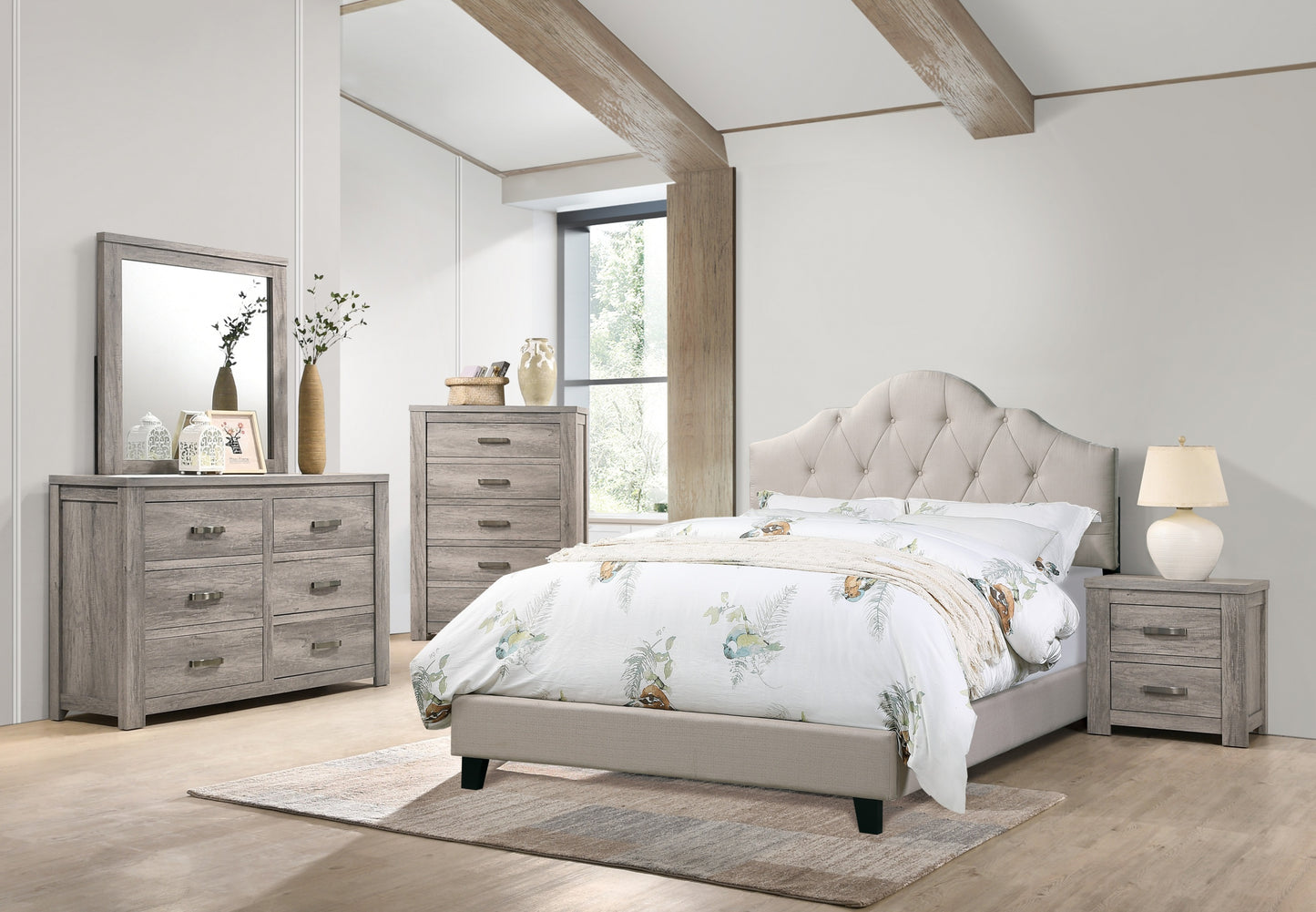 Stylish Light Brown Tufted Full Size Bed with Adjustable Headboard – Contemporary Upholstered Wooden Frame