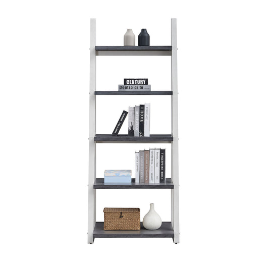 Modern 5-Tier Ladder Bookshelf with Solid Rubber Wood Frame for Versatile Storage in Any Room