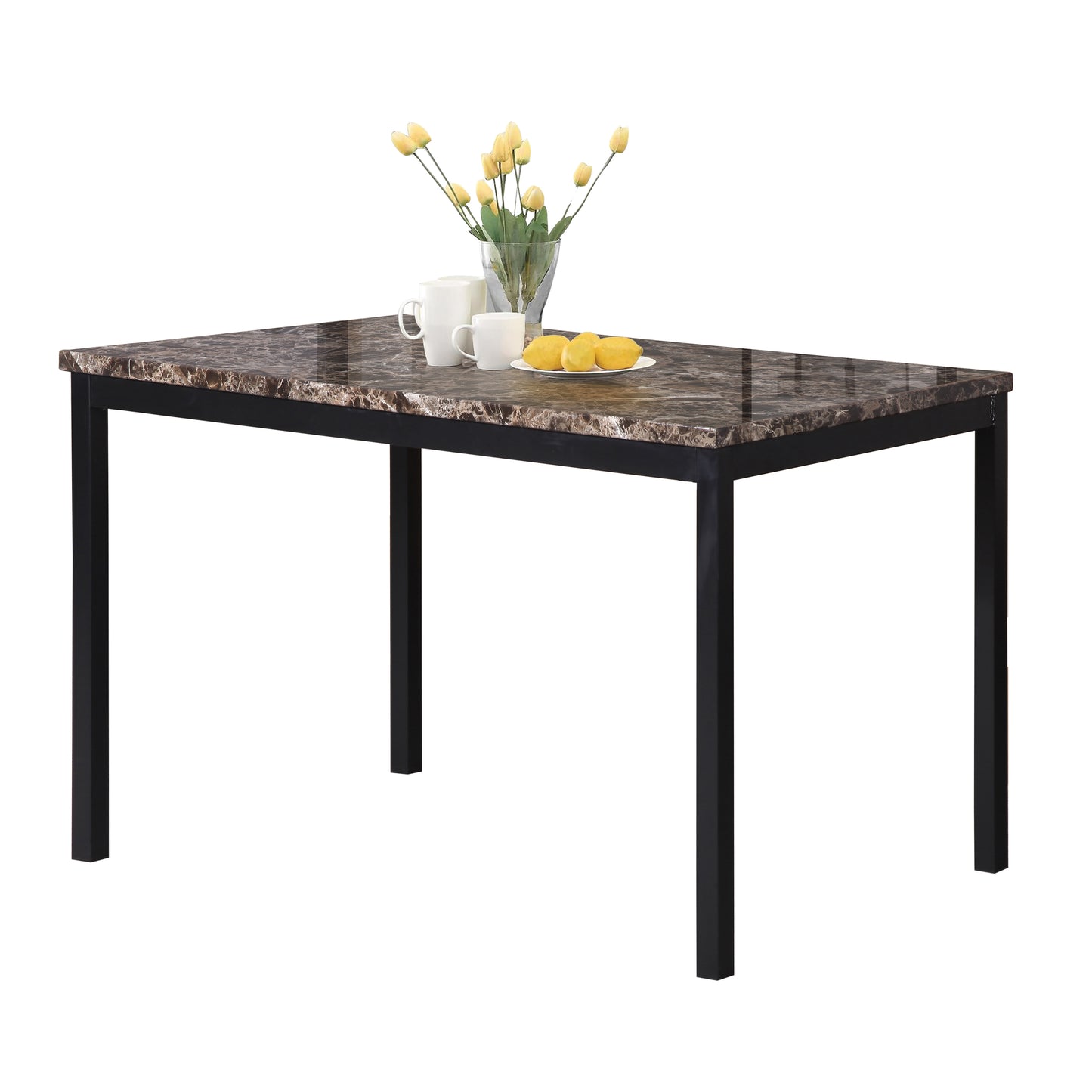 Metal Dining Table With Laminated Faux Marble Top Black