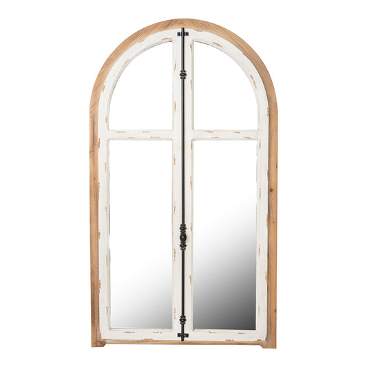 Carina Arched Window Frame Wall Mirror - 27.5" x 48" Distressed White Finish