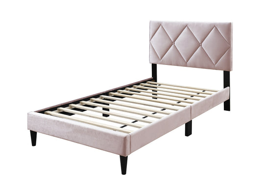 Adjustable Light Pink Velvet Full Size Bed Frame with Stylish Headboard for Youth Bedrooms