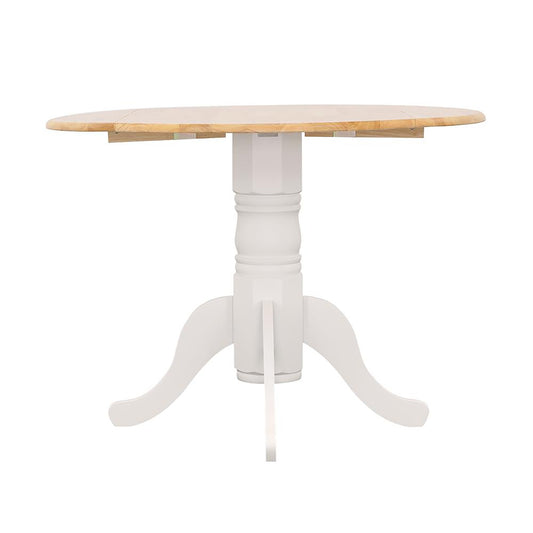 Round Dining Table With Drop Leaf Wood Brown and White