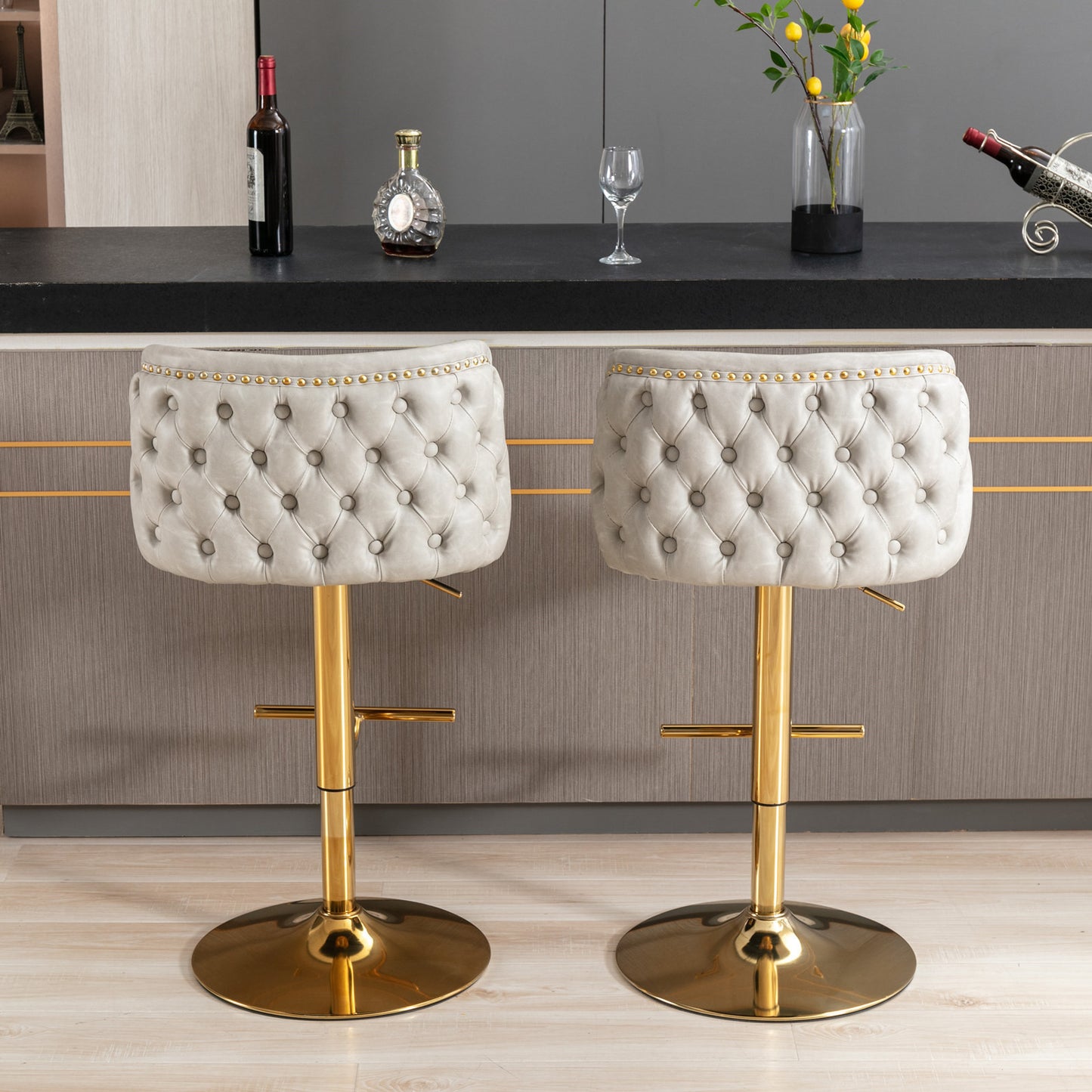 AA Furniture Swivel Bar Stools Adjustable Upholstered Beige