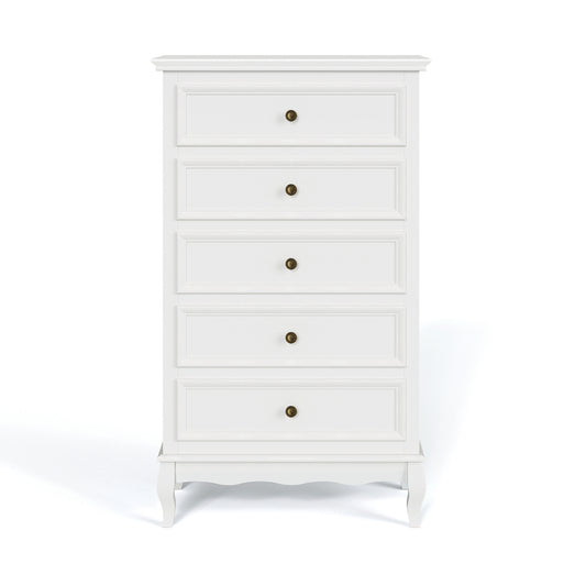 Modern 5-Drawer Dresser with Solid Wood Legs and Chic White Finish for Stylish Storage Solutions