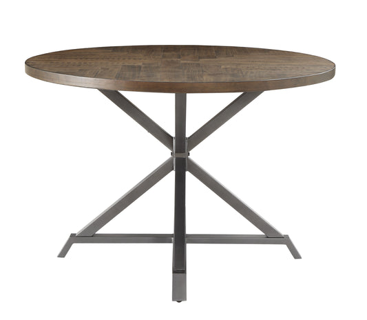 Industrial Round Dining Table 45in Rustic Burnished Brown