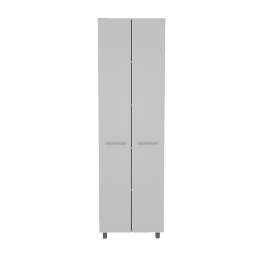 Modern White Pantry Cabinet with Five Shelves and Four Legs